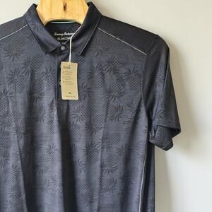 Tommy Bahama IslandZone Mens XXL Polo Shirt Pineapple Jacquard Charcoal Gray